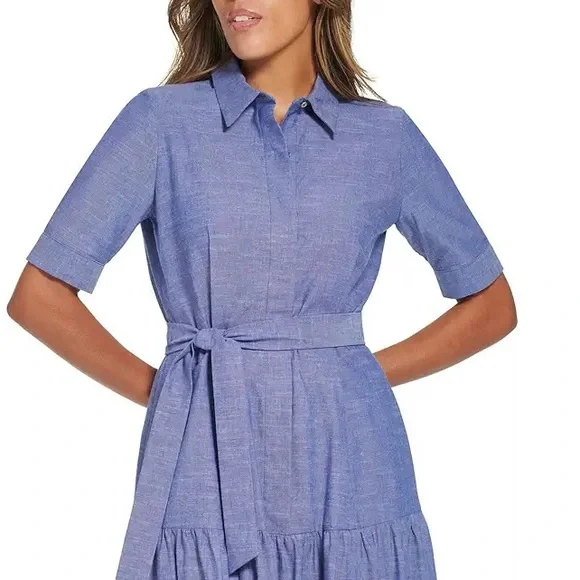 💕💕 Calvin Klein Cotton Chambray Shirt Dress with Tie, Belt , sizes 8, 10, 12 - Picture 5 of 6